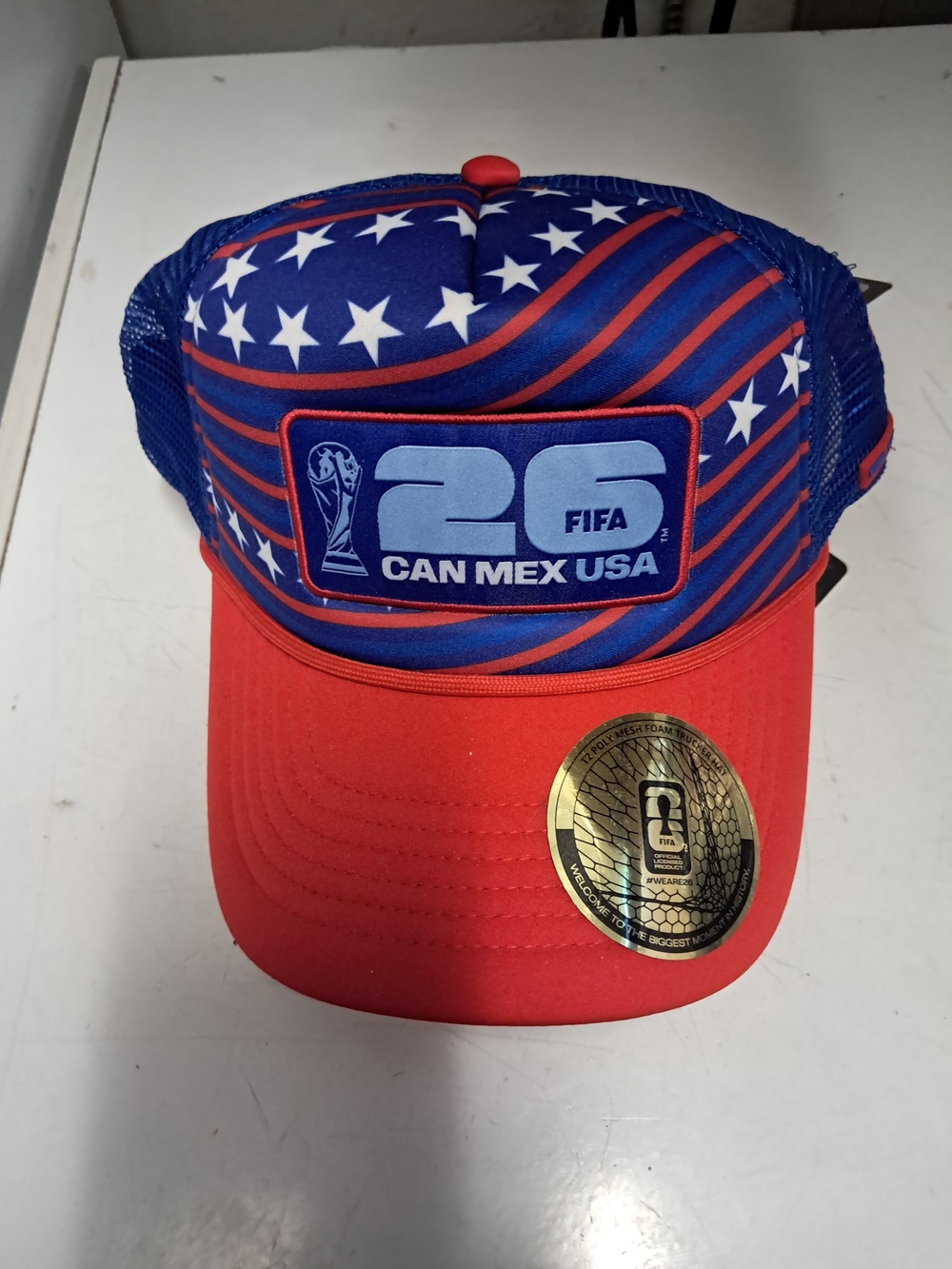 FIFA 26 Can Mex USA Trucker Hat - Red & Blue Stars